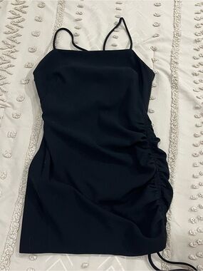Zara Black Ruched Spaghetti-Strap Midi Dress